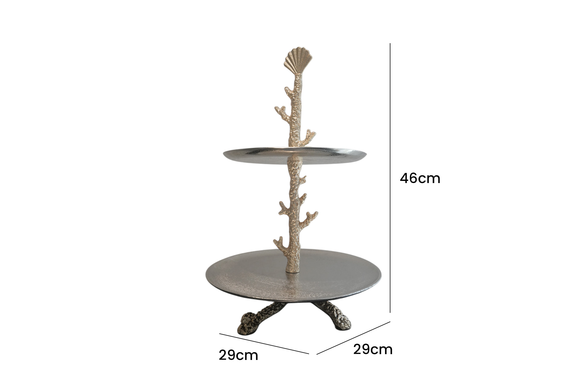 Home Decor D8418 2-Tier Coral Tray Stand Front View Size