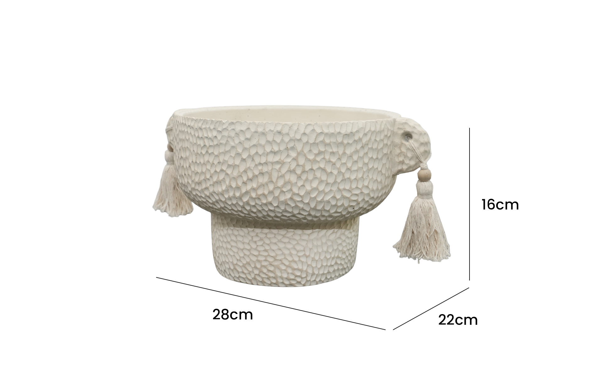 Home Decor 460281 Planter with Hanging Tassel Side View Size