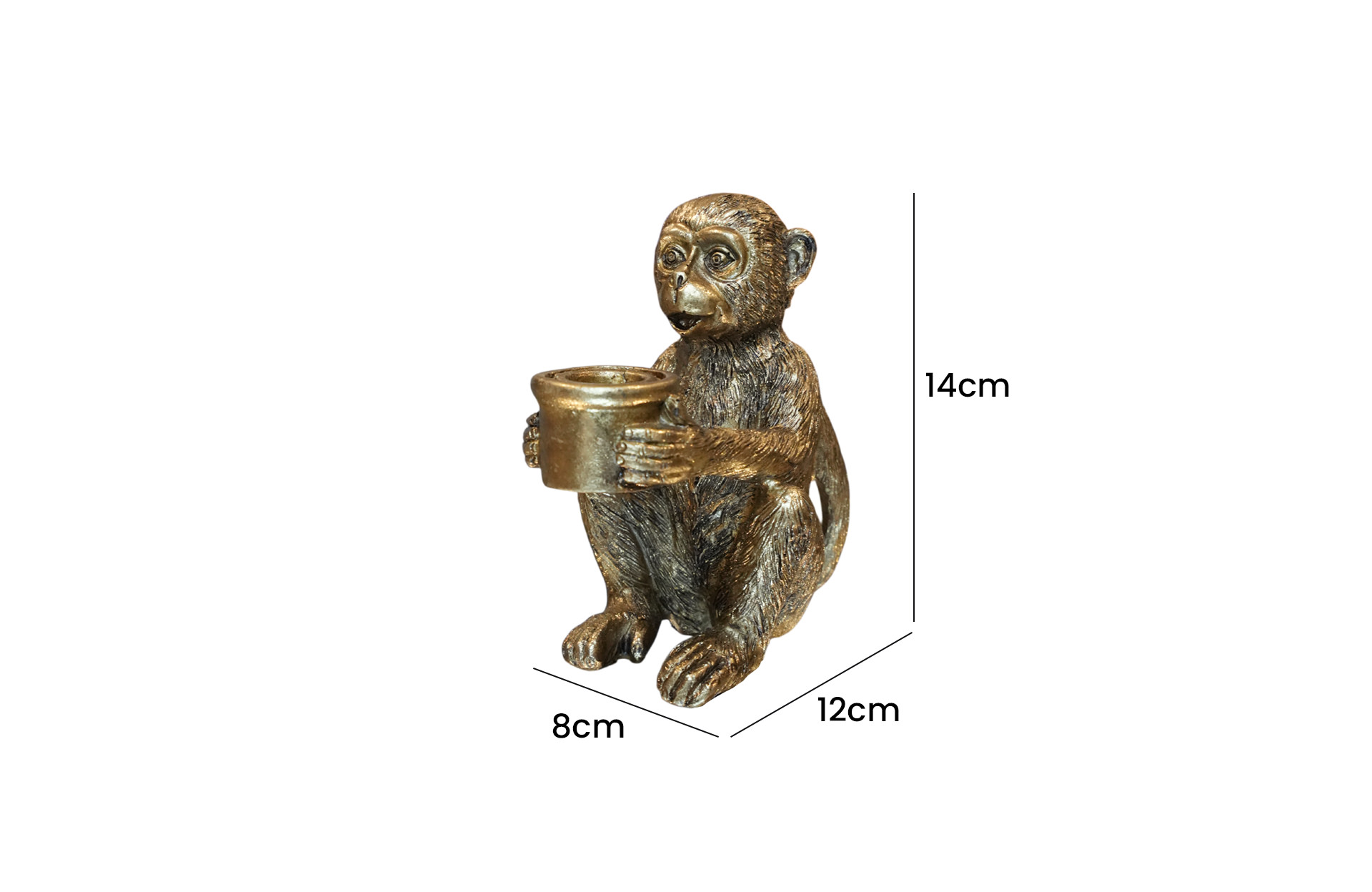 Home Decor 72434 Monkey Taper Holder Side View Size