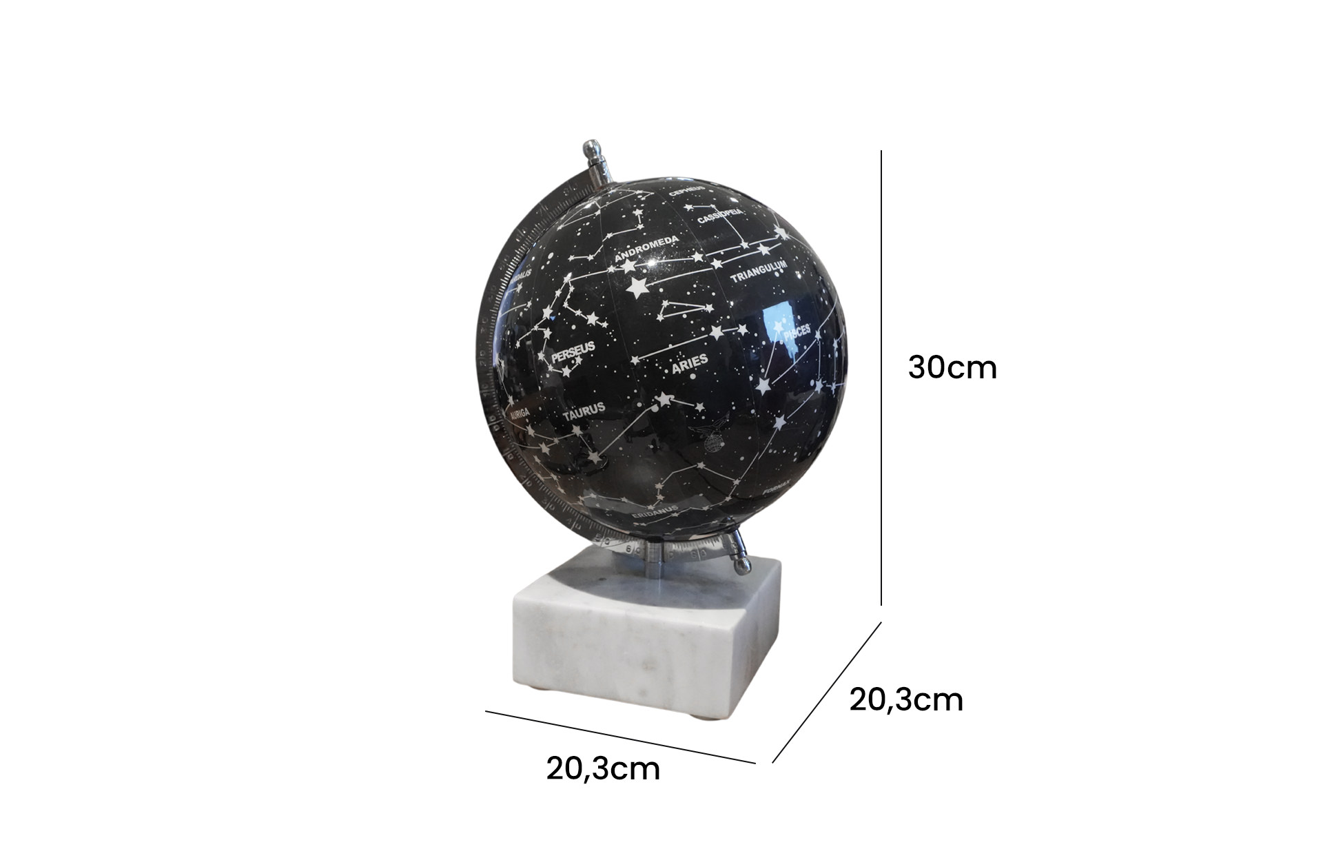 Home Decor 78468 Globe on Marble Base Side View Size