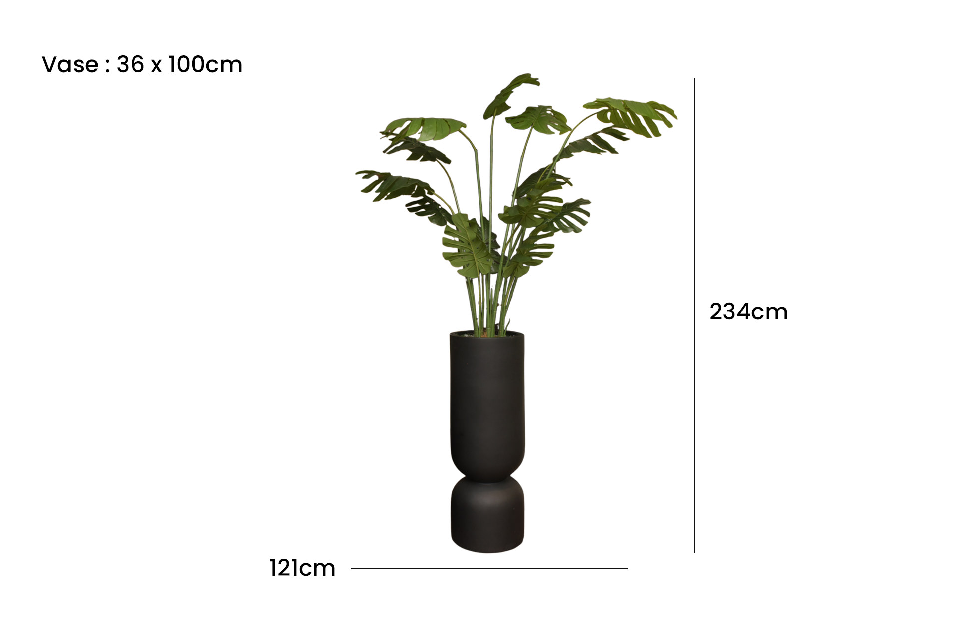 Home Decor GCR316M Vase Large Black Doff & Monstera 160 B Front View Size