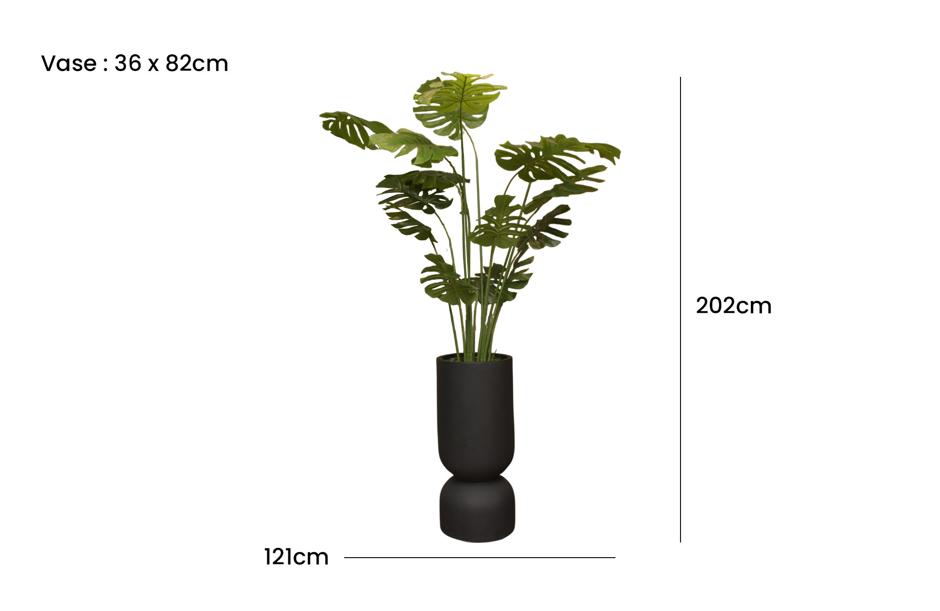 Home Decor GCR316S Vase Small Black Doff & Monstera 160 B Front View Size